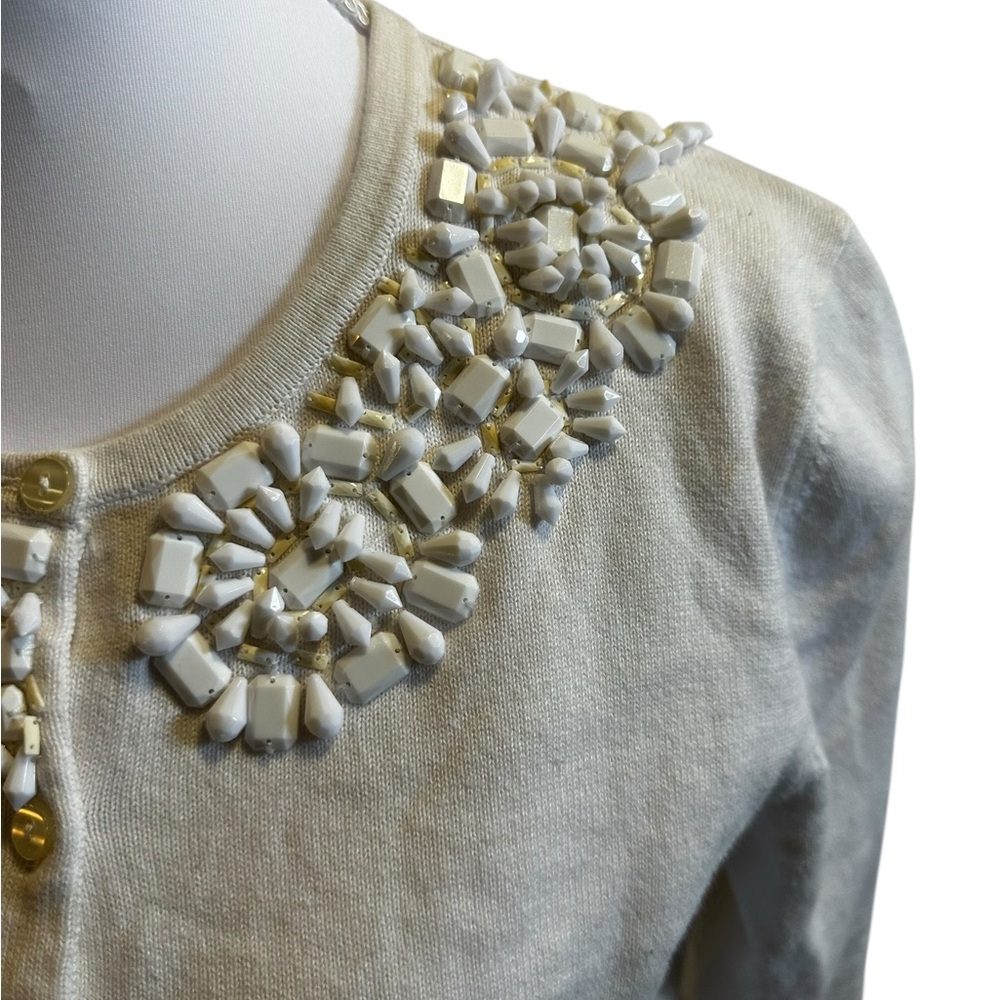 Lord & Taylor Cream Knit Sweater with Beaded Collar size medium - Picture 2 of 4